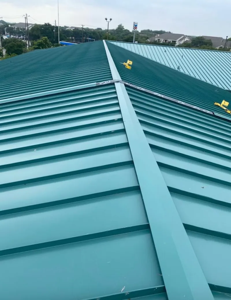Green commercial metal roof ridge and valley for Metal Roof Repair in Scotia